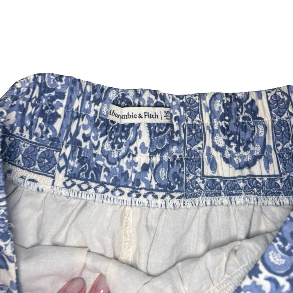 Abercrombie NWOT Pattern Mixed Poplin Tiered Maxi Skirt Blue Tile Print PM - Picture 9 of 13